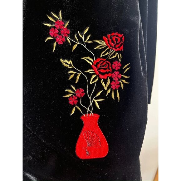 Susan Graver Velvet Floral Jacket M Black Asian Embroidered Retro Boho Colorful - Picture 5 of 14
